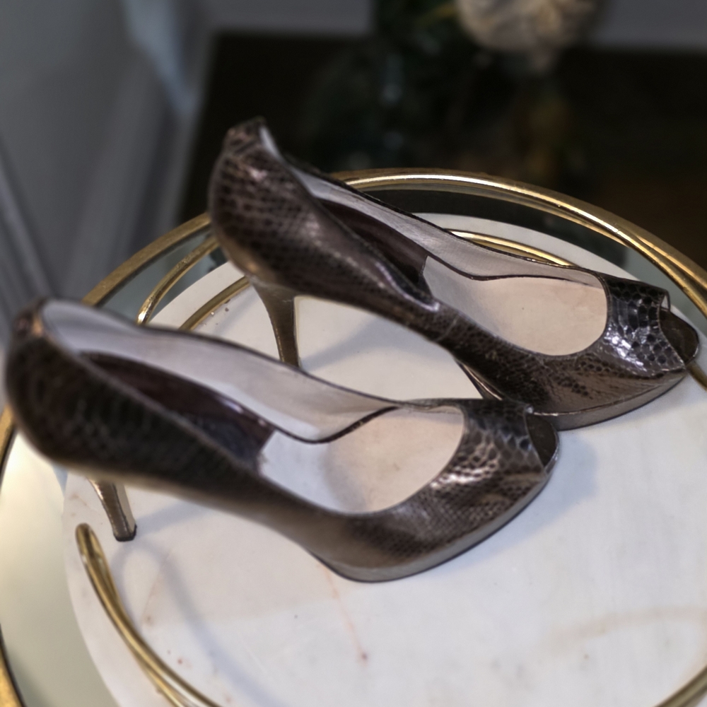 Michael Kors Snakeskin Brown Peep-Toe Heels